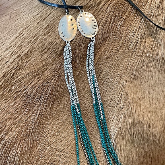 Boho Rope Necklace. Western Style Long Tassels Necklace Tie Leather Necklace. - Picture 7 of 11